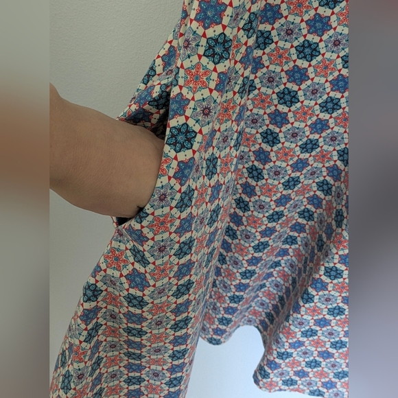 Anthropologie Tulle Red White Blue Stain Glass Fit and Flare Midi Dress Size M - Picture 5 of 11